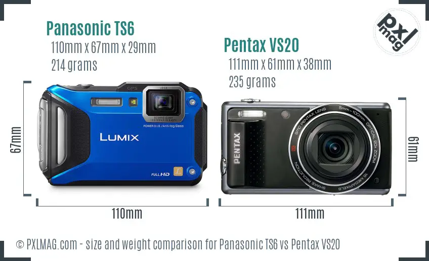 Panasonic TS6 vs Pentax VS20 size comparison
