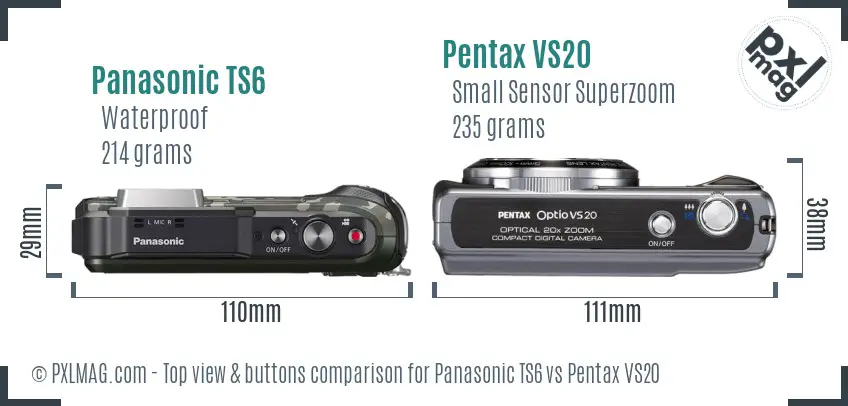 Panasonic TS6 vs Pentax VS20 top view buttons comparison