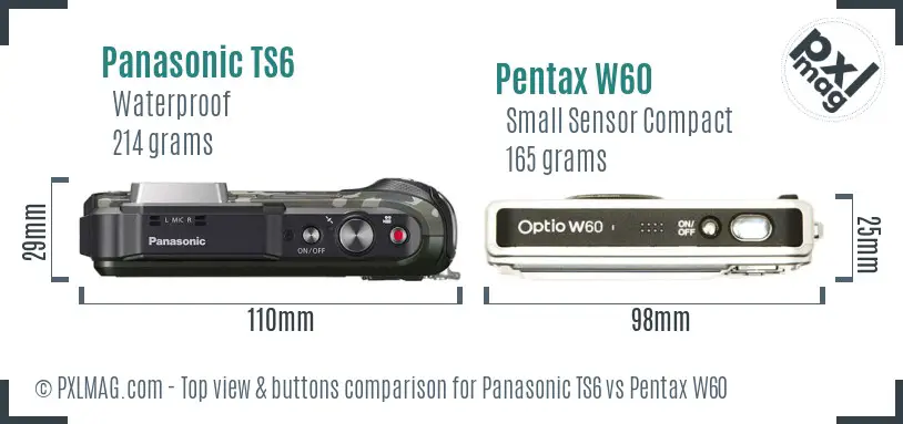 Panasonic TS6 vs Pentax W60 top view buttons comparison