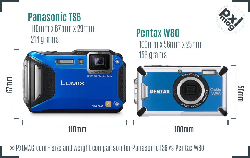 Panasonic TS6 vs Pentax W80 size comparison