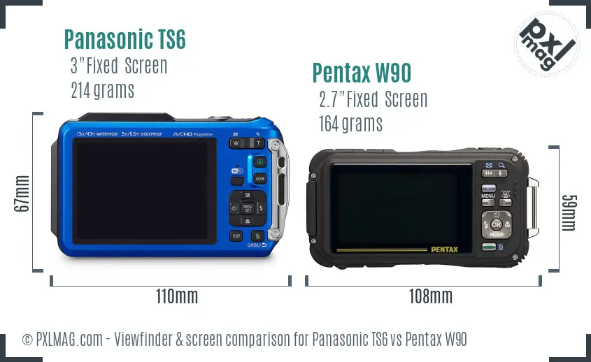 Panasonic TS6 vs Pentax W90 Screen and Viewfinder comparison
