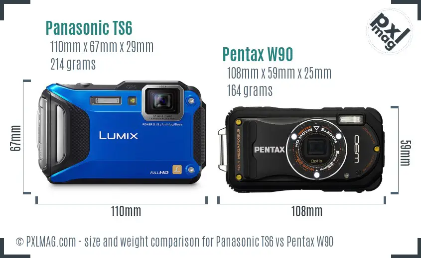 Panasonic TS6 vs Pentax W90 size comparison
