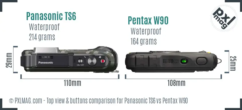 Panasonic TS6 vs Pentax W90 top view buttons comparison