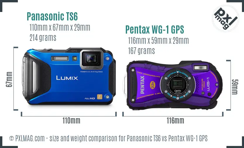 Panasonic TS6 vs Pentax WG-1 GPS size comparison