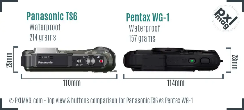 Panasonic TS6 vs Pentax WG-1 top view buttons comparison