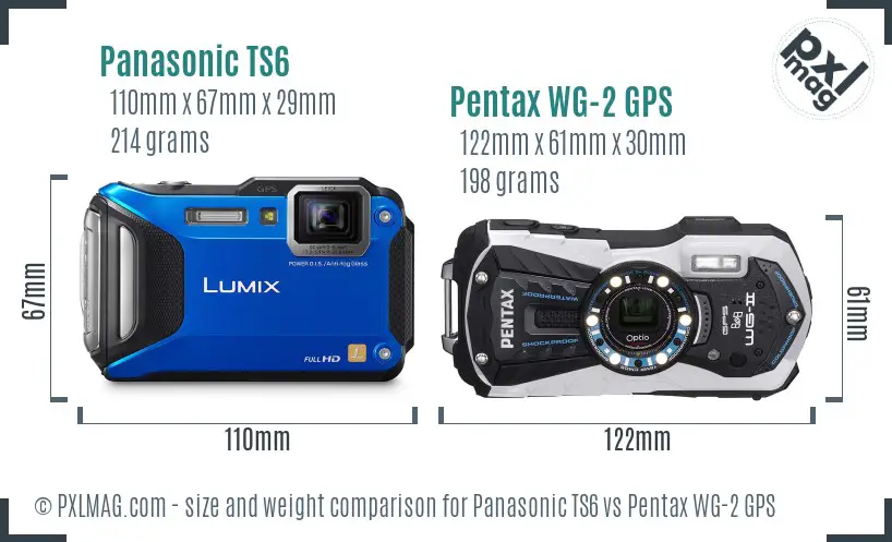 Panasonic TS6 vs Pentax WG-2 GPS size comparison
