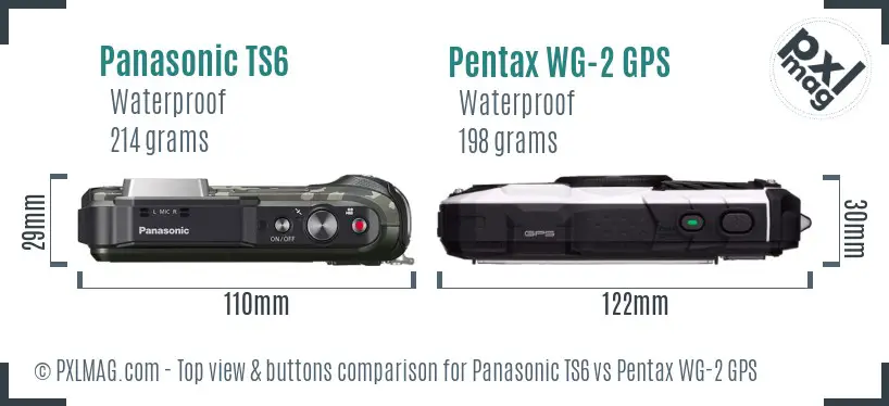 Panasonic TS6 vs Pentax WG-2 GPS top view buttons comparison