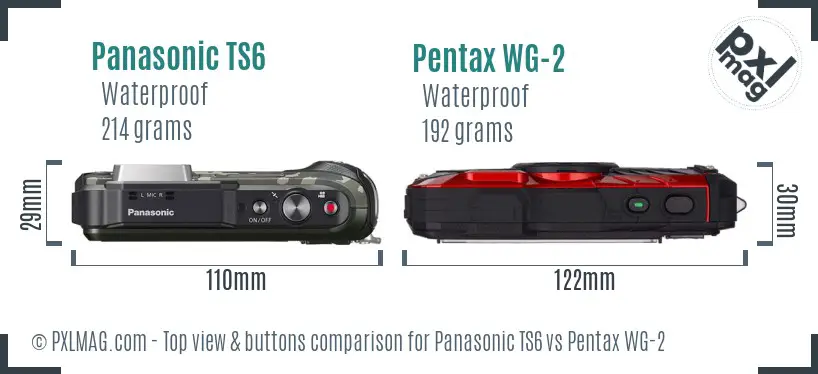 Panasonic TS6 vs Pentax WG-2 top view buttons comparison