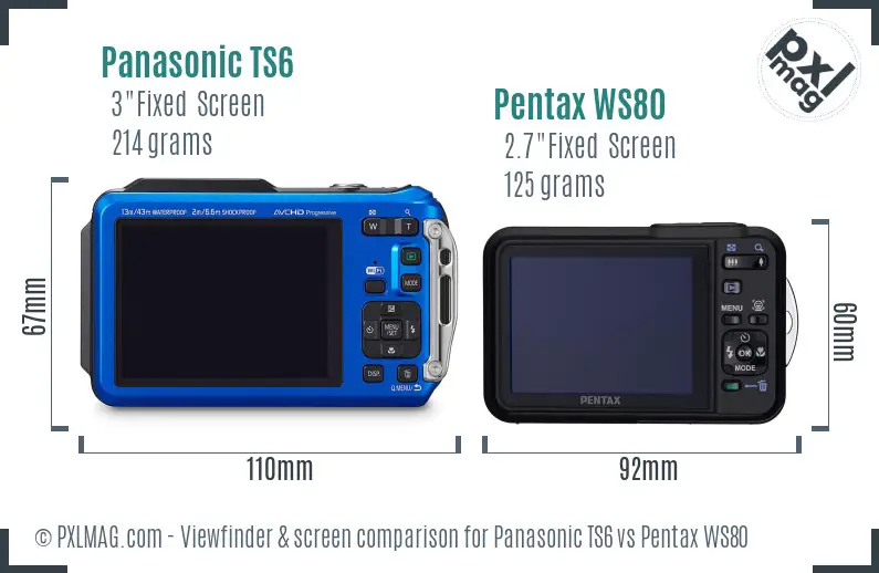 Panasonic TS6 vs Pentax WS80 Screen and Viewfinder comparison