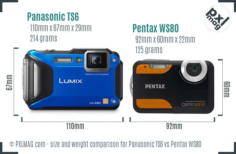 Panasonic TS6 vs Pentax WS80 size comparison