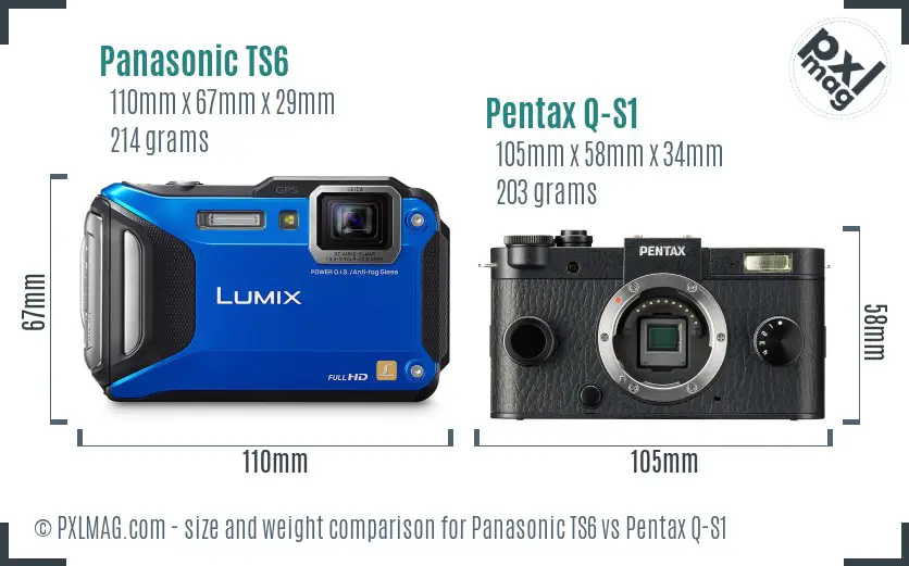 Panasonic TS6 vs Pentax Q-S1 size comparison