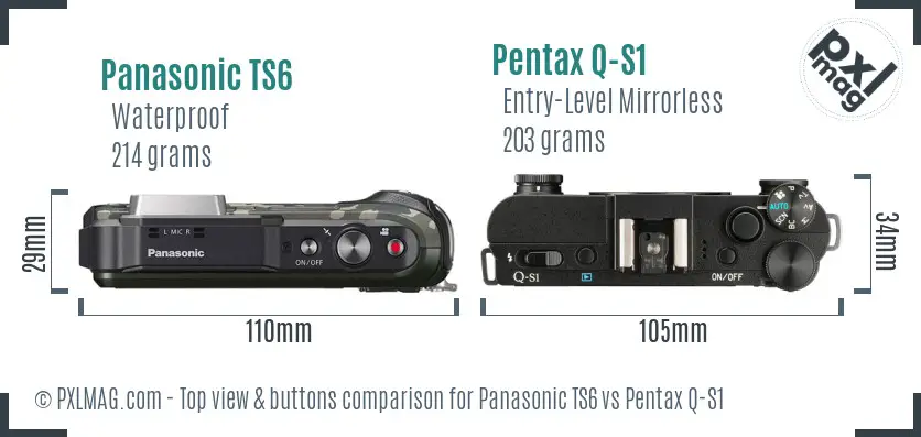 Panasonic TS6 vs Pentax Q-S1 top view buttons comparison