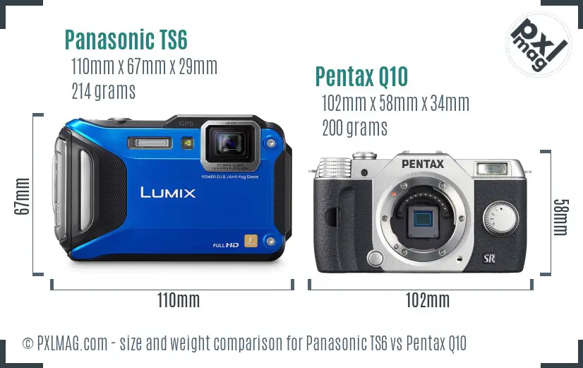 Panasonic TS6 vs Pentax Q10 size comparison