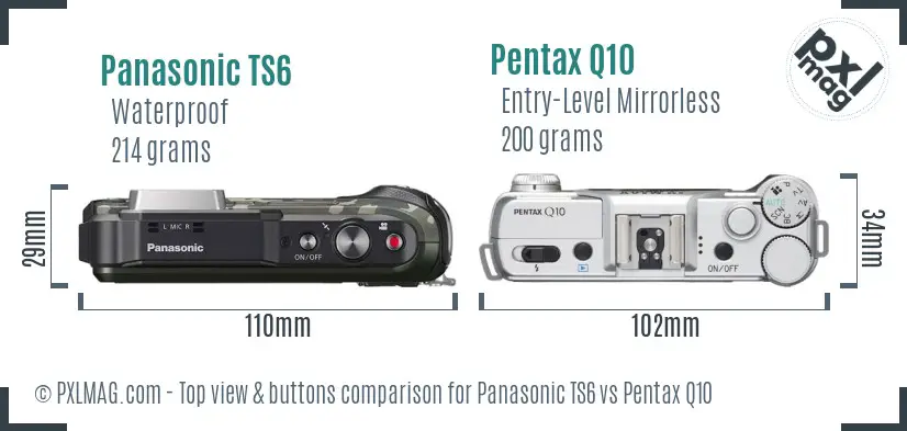 Panasonic TS6 vs Pentax Q10 top view buttons comparison