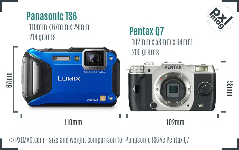 Panasonic TS6 vs Pentax Q7 size comparison