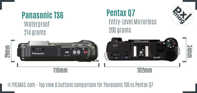 Panasonic TS6 vs Pentax Q7 top view buttons comparison