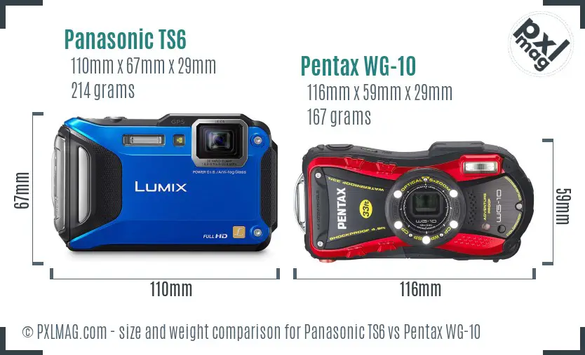 Panasonic TS6 vs Pentax WG-10 size comparison