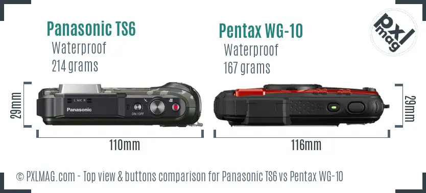 Panasonic TS6 vs Pentax WG-10 top view buttons comparison