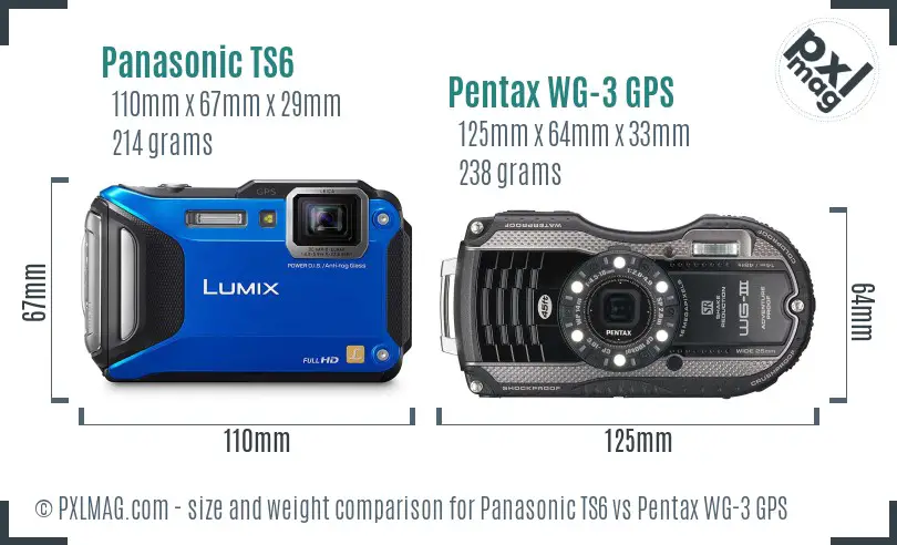 Panasonic TS6 vs Pentax WG-3 GPS size comparison