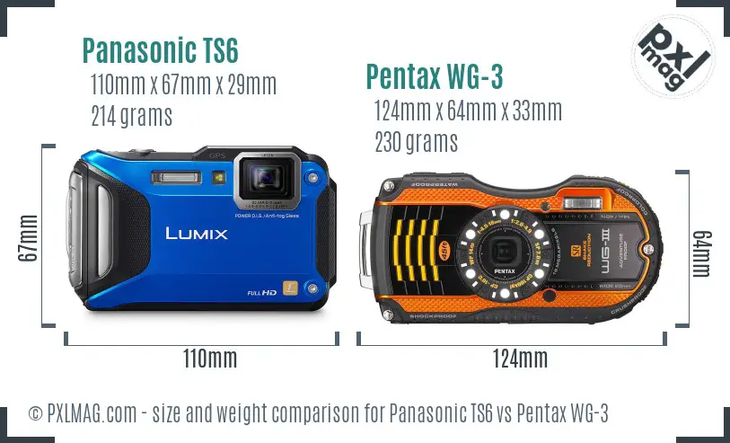 Panasonic TS6 vs Pentax WG-3 size comparison
