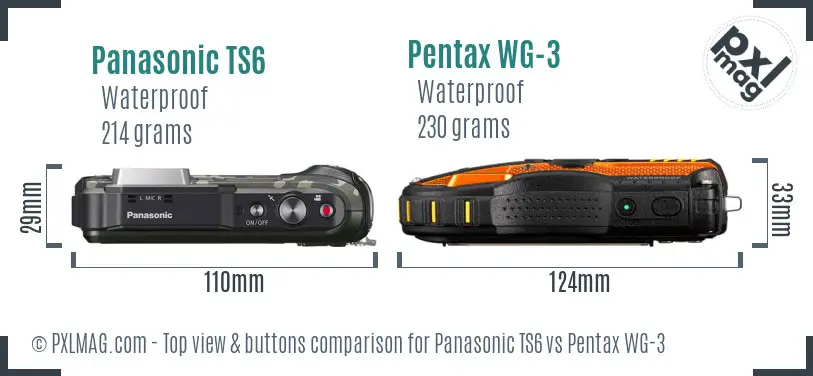 Panasonic TS6 vs Pentax WG-3 top view buttons comparison