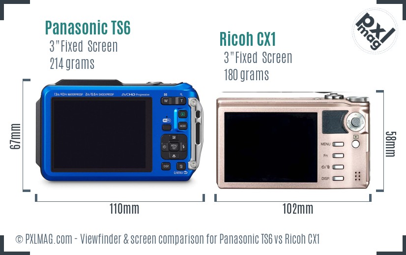 Panasonic TS6 vs Ricoh CX1 Screen and Viewfinder comparison