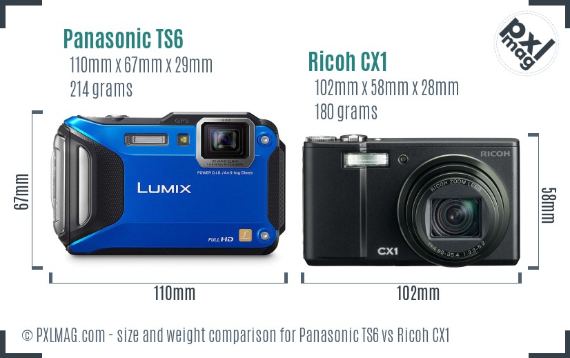 Panasonic TS6 vs Ricoh CX1 size comparison Panasonic TS6 vs Ricoh CX1 size comparison
