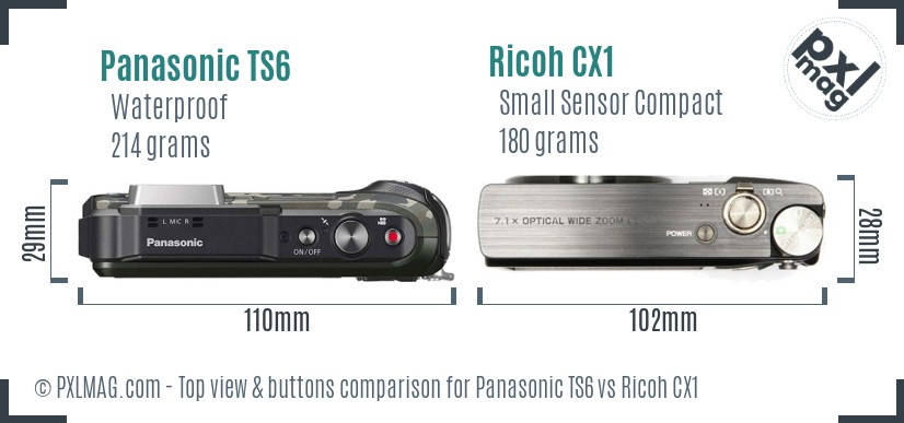 Panasonic TS6 vs Ricoh CX1 top view buttons comparison