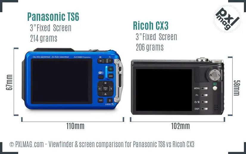Panasonic TS6 vs Ricoh CX3 Screen and Viewfinder comparison