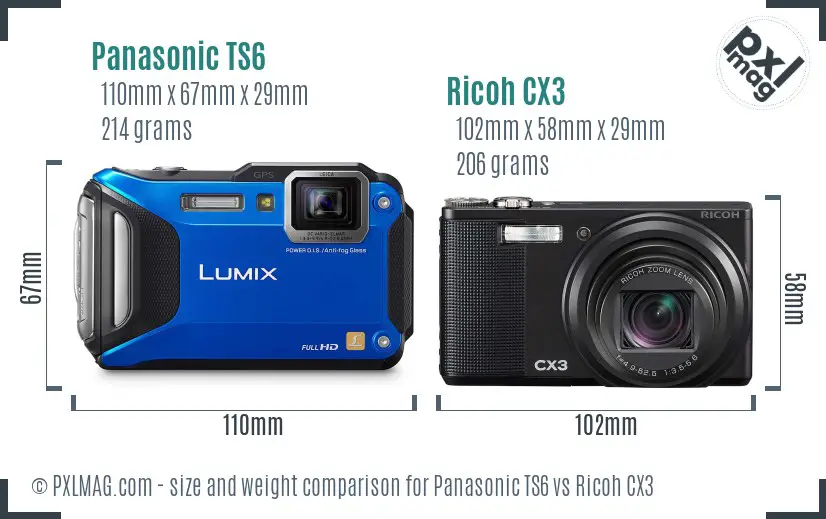 Panasonic TS6 vs Ricoh CX3 size comparison
