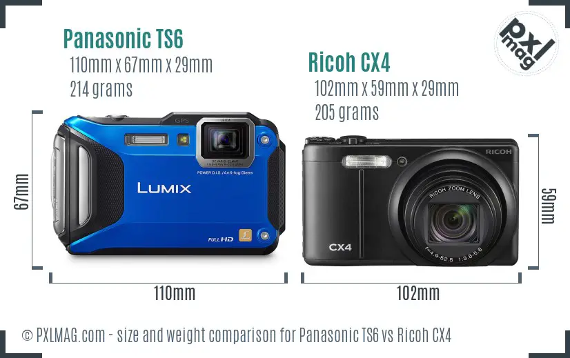 Panasonic TS6 vs Ricoh CX4 size comparison