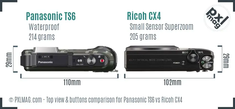 Panasonic TS6 vs Ricoh CX4 top view buttons comparison