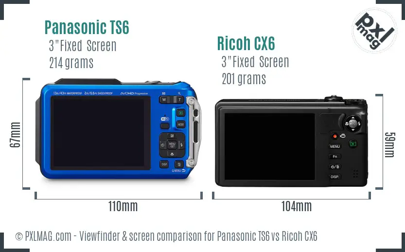 Panasonic TS6 vs Ricoh CX6 Screen and Viewfinder comparison