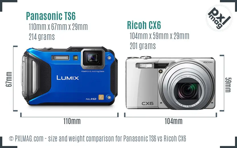 Panasonic TS6 vs Ricoh CX6 size comparison