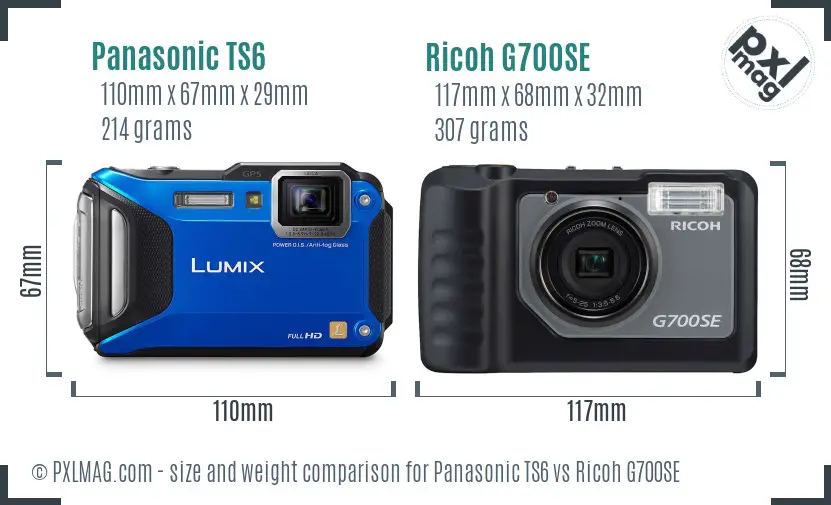 Panasonic TS6 vs Ricoh G700SE size comparison