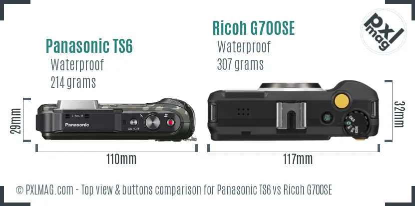 Panasonic TS6 vs Ricoh G700SE top view buttons comparison