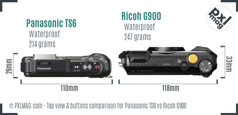 Panasonic TS6 vs Ricoh G900 top view buttons comparison