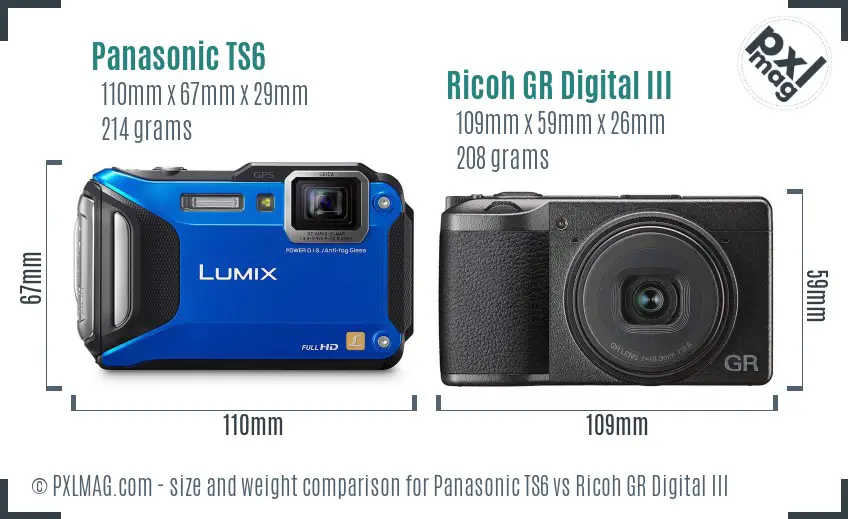 Panasonic TS6 vs Ricoh GR Digital III size comparison