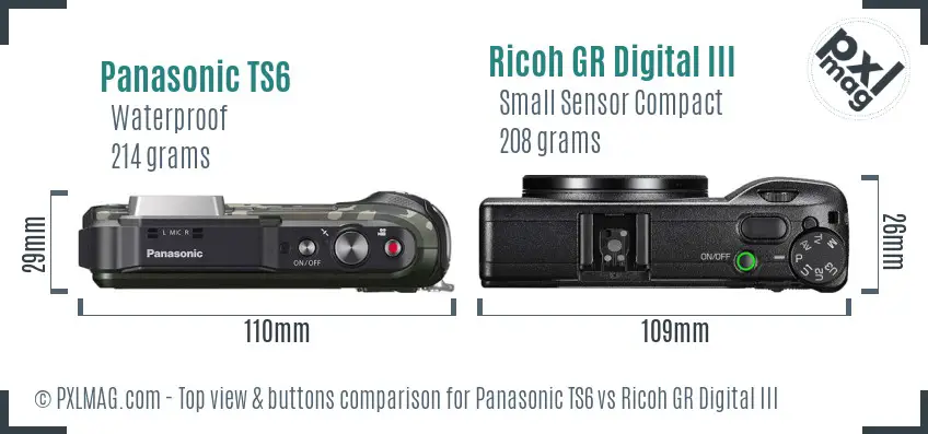 Panasonic TS6 vs Ricoh GR Digital III top view buttons comparison