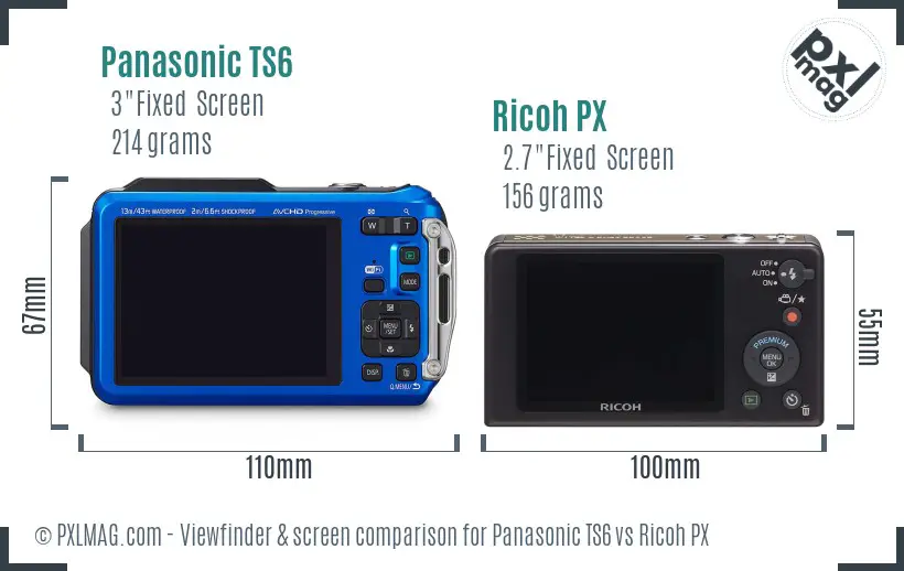 Panasonic TS6 vs Ricoh PX Screen and Viewfinder comparison