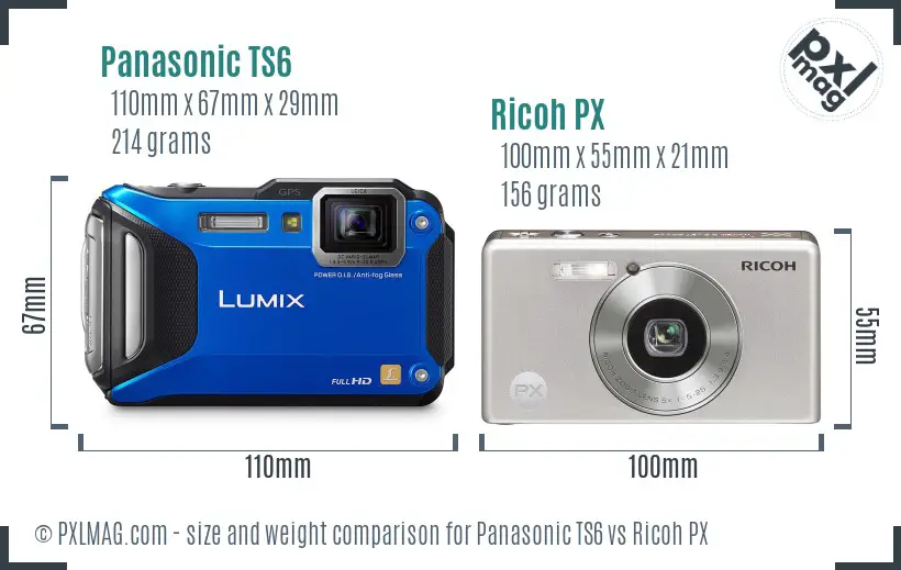 Panasonic TS6 vs Ricoh PX size comparison