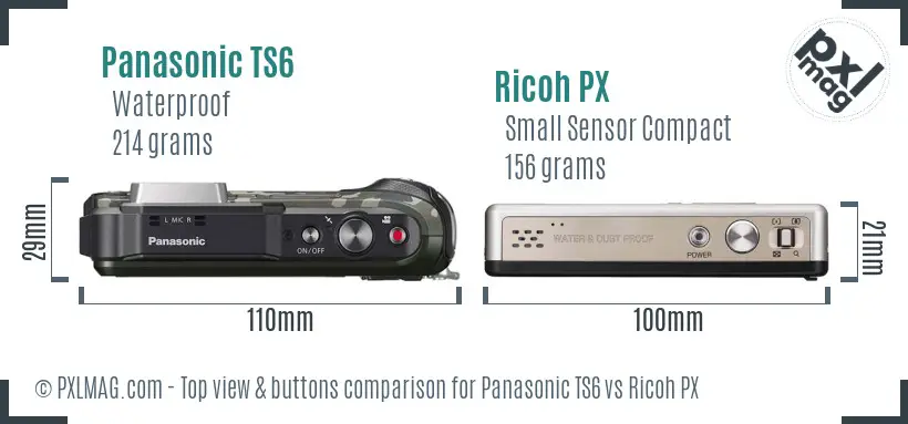 Panasonic TS6 vs Ricoh PX top view buttons comparison