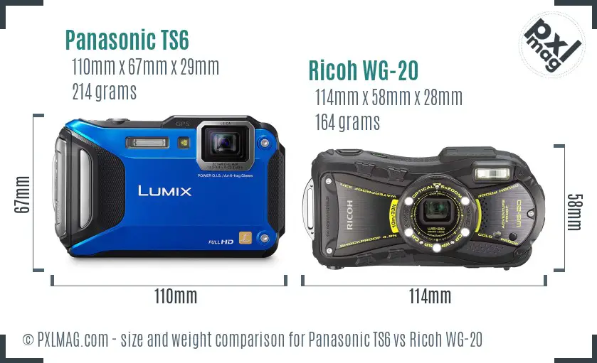 Panasonic TS6 vs Ricoh WG-20 size comparison