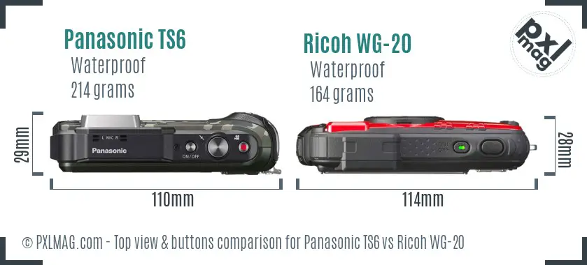 Panasonic TS6 vs Ricoh WG-20 top view buttons comparison