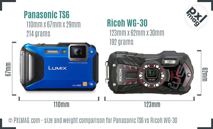 Panasonic TS6 vs Ricoh WG-30 size comparison