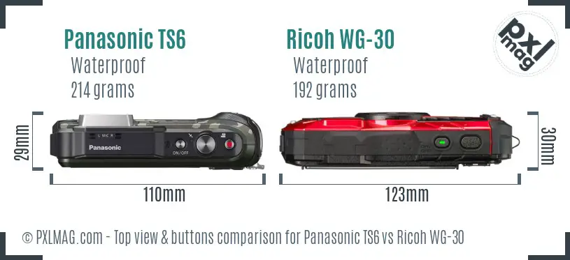 Panasonic TS6 vs Ricoh WG-30 top view buttons comparison