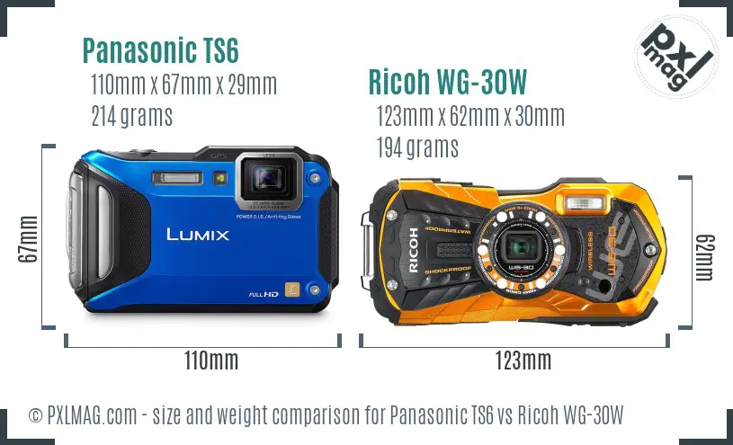 Panasonic TS6 vs Ricoh WG-30W size comparison