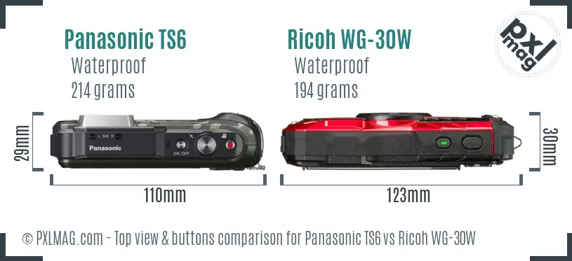 Panasonic TS6 vs Ricoh WG-30W top view buttons comparison