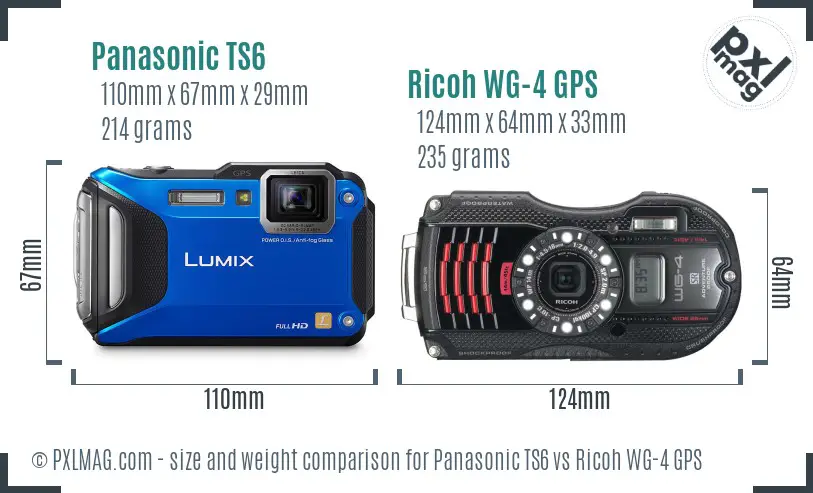 Panasonic TS6 vs Ricoh WG-4 GPS size comparison