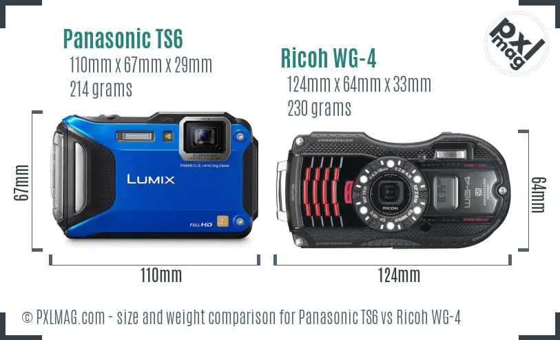 Panasonic TS6 vs Ricoh WG-4 size comparison